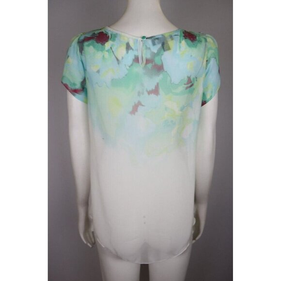 AB STUDIO - WOMEN'S GREEN AND WHITE PRINT SHEER BLOUSE - SIZE XS - Picture 8 of 10